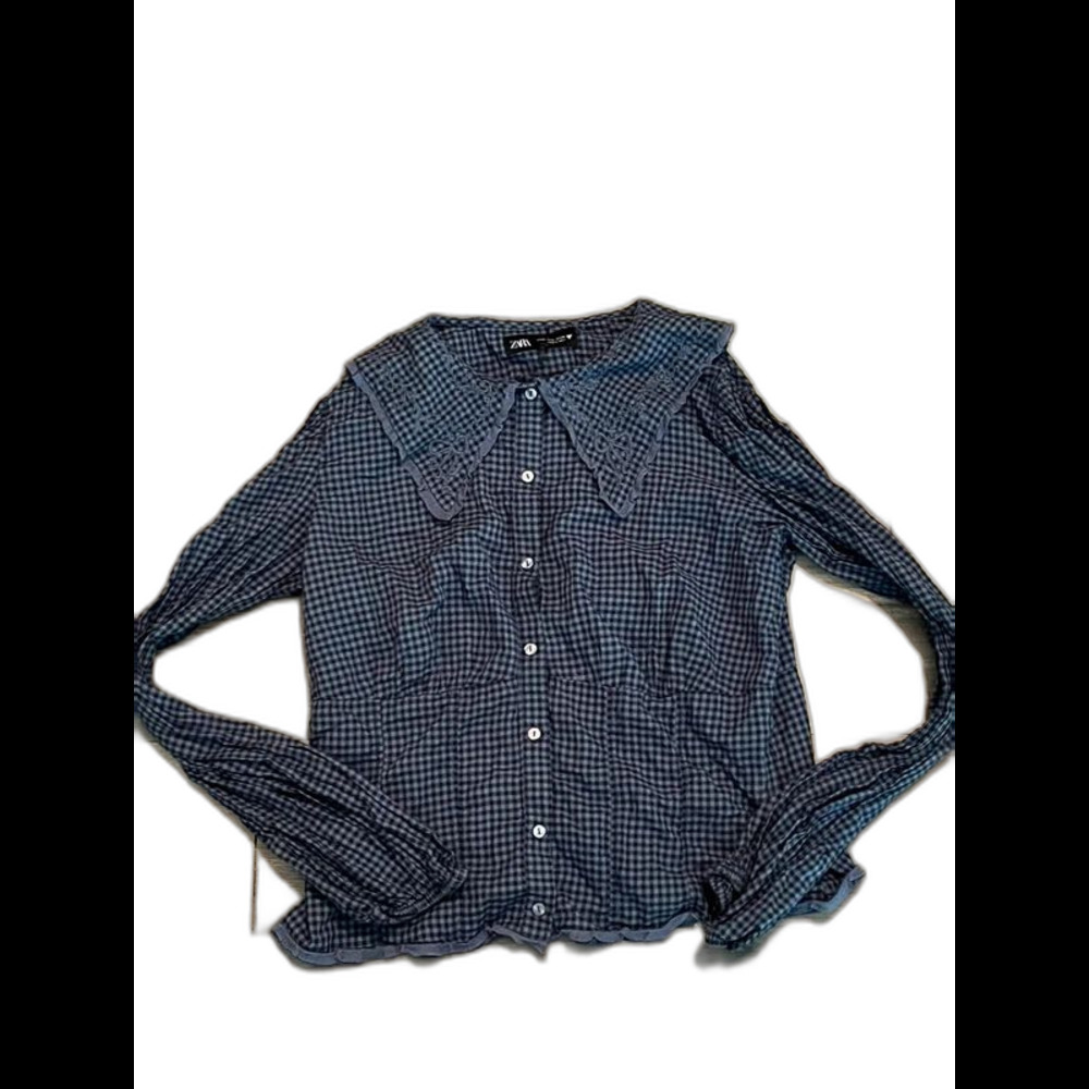 Zara embroidered bow Peter Pan collar long sleeve